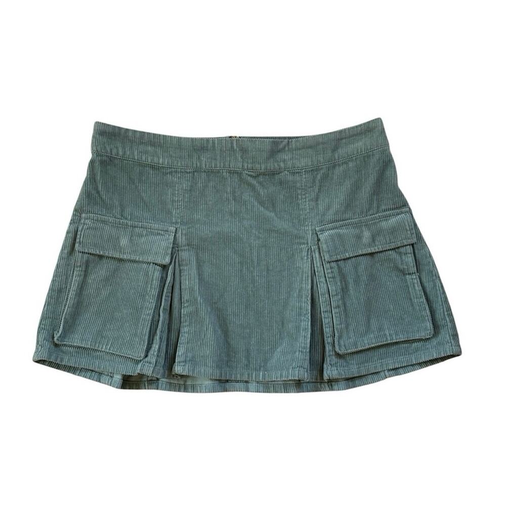 Wild Fable Women's Size Large Blue/Green Corduroy Utility Mini Skirt Pockets
